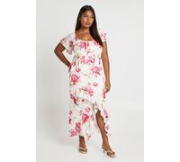 Boohoo Plus Floral Mesh Frill Detail Maxi Dress In Pink pink 22