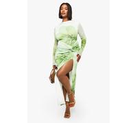 Boohoo Plus Floral Mesh Twist Maxi Dress In Sage sage 20