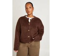 Boohoo Plus Fluffy Crew Neck Cardigan In Chocolate chocolate 24-26