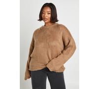 Boohoo Plus Fluffy Crew Neck Oversized Jumper In Taupe taupe 20-22