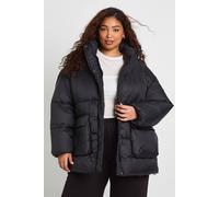 Boohoo Plus Funnel Neck Textured Puffer Jacket In Black black 28