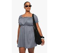 boohoo Women's Plus Gingham Puff Sleeve Smock Dress in Black | Size: 20