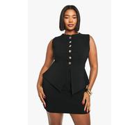 Boohoo Plus Gold Button 2 In 1 Mini Dress In Black black 22