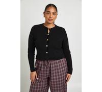 Boohoo Plus Gold Button Crew Neck Boxy Cardigan In Black black 16-18