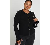 Boohoo Plus Gold Button Crew Neck Peplum Cardigan In Black black 28