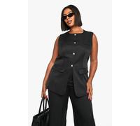 Boohoo Plus Gold Button Longline Waistcoat In Black black 18
