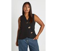 boohoo Women's Plus Gold Button Trim Waistcoat in Black | Size: 24