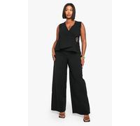 Boohoo Plus Gold Detail Waistcoat And Wide Leg Trouser In Black black 22