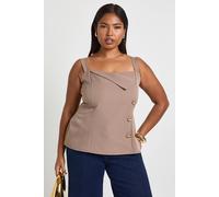 Boohoo Plus Gold Trim Fold Over Neckline Top In Taupe taupe 22