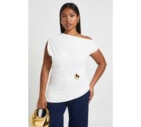 Boohoo Plus Gold Trim Off Shoulder Top In Cream cream 20
