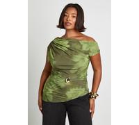 Boohoo Plus Gold Trim Off Shoulder Top In Olive olive 26