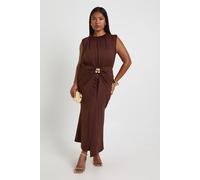 Boohoo Plus Gold Trim Ruched Midaxi Dress In Chocolate chocolate 24