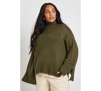 Boohoo Plus High Neck Soft Knit Jumper In Khaki khaki 16