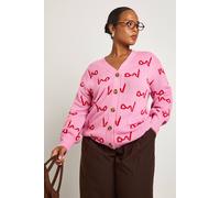 Boohoo Plus Ho Ho Ho Christmas Cardigan In Pink pink 24-26