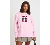 Boohoo Plus Ho Ho Ho Oversized Christmas Jumper In Pink pink 16-18