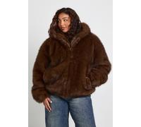 Boohoo Plus Hooded Faux Fur Jacket In Chocolate chocolate 20