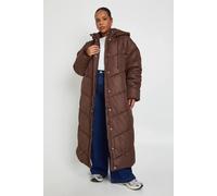 Boohoo Plus Hooded Quilt Detail Maxi Puffer In Chocolate chocolate
