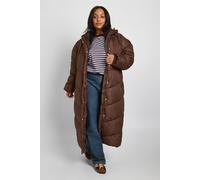 Boohoo Plus Hooded Quilt Detail Maxi Puffer In Chocolate chocolate 24