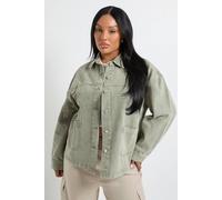 Boohoo Plus Khaki Washed Denim Jacket khaki 24
