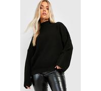 Boohoo Plus Knitted Funnel Neck Jumper In Black black 18