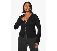 Boohoo Plus Knitted Gold Button Cardigan In Black black 28