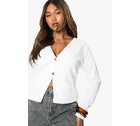 Boohoo Plus Knitted Gold Button Cardigan In Ecru ecru 20