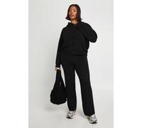 Boohoo Plus Knitted Oversized Button Through Hoody And Wide Leg Trouser In Black black 24-26