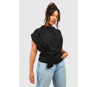boohoo Women's Plus Knot Cowl Neck Blouse in Black | Size: 20