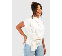 boohoo Women's Plus Knot Cowl Neck Blouse in Cream | Size: 22
