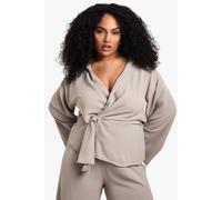 Boohoo Plus Knot Detail Blouse In Mushroom mushroom 28