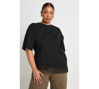 Boohoo Plus Lace Asym Trim Oversized T-Shirt In Black black 16