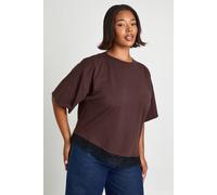 Boohoo Plus Lace Asym Trim Oversized T-Shirt In Chocolate chocolate 26