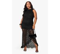 Boohoo Plus Lace Drop Hem Ruched Maxi Dress In Black black 20