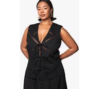 Boohoo Plus Lace Insert Tie Front Waistcoat In Black black 16