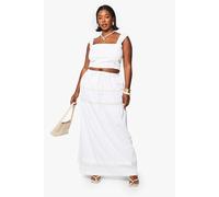 Boohoo Plus Lace Insert Woven Maxi Skirt In White white 28