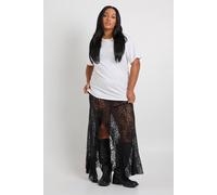 Boohoo Plus Lace Split Ruffle Maxi Skirt In Black black 20