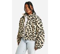 Boohoo Plus Leopard Boxy Teddy Bomber Jacket leopard 24