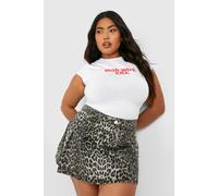 Boohoo Plus Leopard Print Pleated Denim Tennis Skirt leopard 26