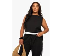 Boohoo Plus Linen Contrast Hem Tunic Top In Black black 28