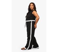 Boohoo Plus Linen Contrast Wide Leg Trouser In Black black 26