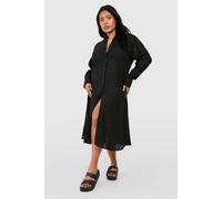 boohoo Women's Plus Linen Look Midi Shirt Dress in Black | Size: 24
