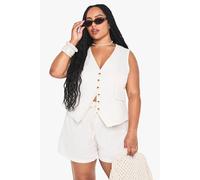 Boohoo Plus Linen Look Waistcoat And Shorts Set In Camel camel 28