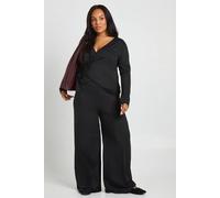 Boohoo Plus Long Sleeve Deep V Neck Wrap Top And Wide Leg Trouser In Black black 26