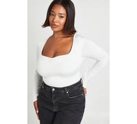 Boohoo Plus Long Sleeve Double Layer Ruched Front Bodysuit In White white 24