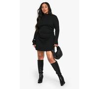 Boohoo Plus Long Sleeve Ruched Side High Neck Shift Dress In Black black 28