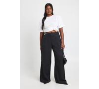 Boohoo Plus Low Rise Belted Straight Leg Trousers In Black black 26