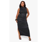 Boohoo Plus Mesh Polka Dot Ruched Maxi Dress In Black black 18
