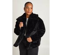 Boohoo Plus Mid Length Faux Fur Jacket In Black black 26
