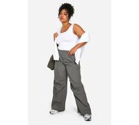 Boohoo Plus Nylon Wide Leg Cargo Trouser In Charcoal charcoal 26