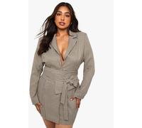 Boohoo Plus Obi Check Blazer Dress In Stone stone 20